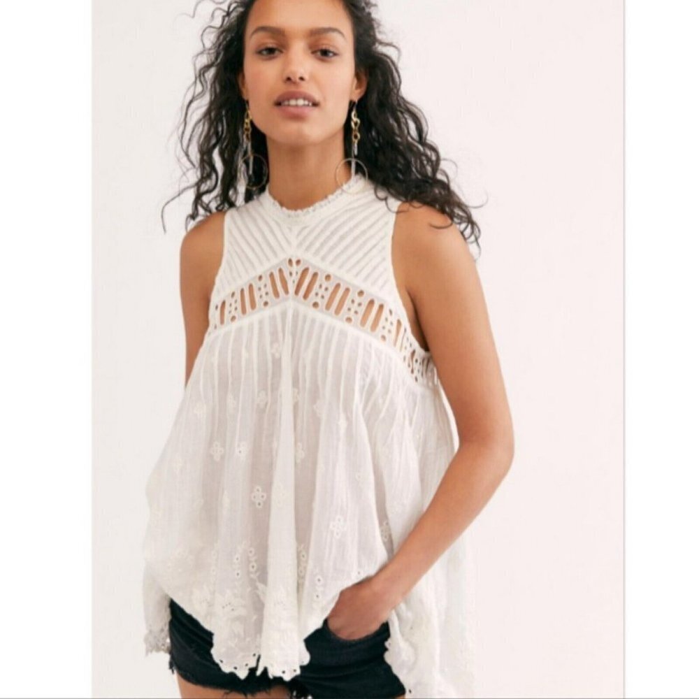 New Free People White Eloise Embroidered Tunic Size XS - Picture 2 of 16